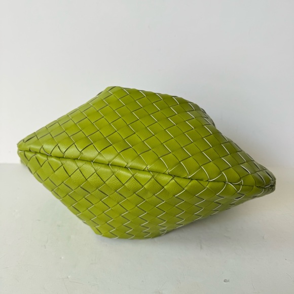 Highlighter Neon Intrecciato Woven Half Moon Leather Clutch Wristlet Bag